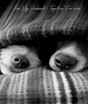 In Black & White Husband Dogs Noses Poking From Blanket.