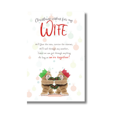 Stuffed with Love Christmas Card Wife, Two Teddies & Wreath