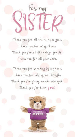 Stuffed With Love Sister Two Teddies Hugging With Poem