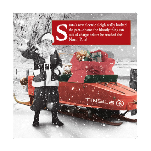 Morphed Christmas Card, Santa on his EV Sleigh