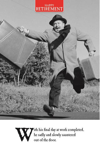 On the Ceiling Retirement Man Skipping With Suitcases